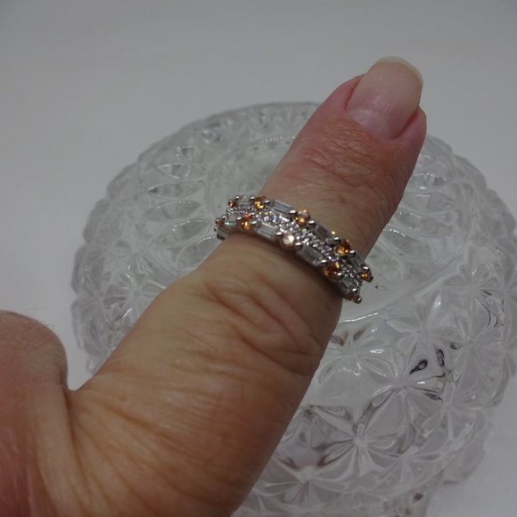 Gorgeous "CUBIC ZIRCONA & CITRINE" Handmade Sterling Band Size 8  #489 - Picture 3 of 3